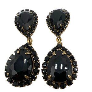 Loren Hope Dangle Earrings Black Abba Crystal Teardrop Chandelier Gold-Tone